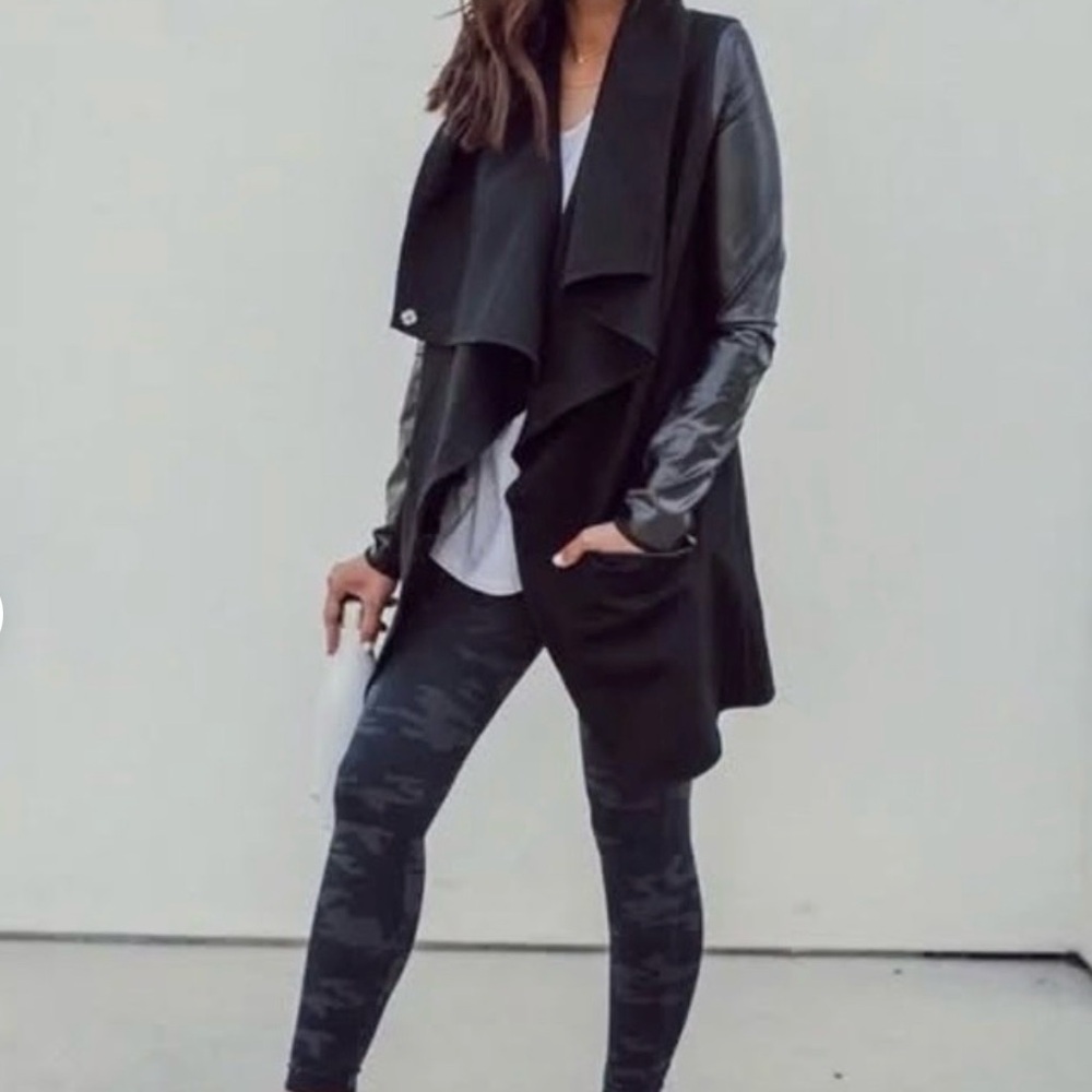 Spanx waterfall jacket stretch microfiber & faux leather 2x